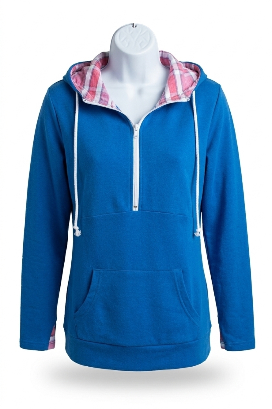 NEW MICHELLE MAE classic halfzip hoodie in bright blue rainbow stripes